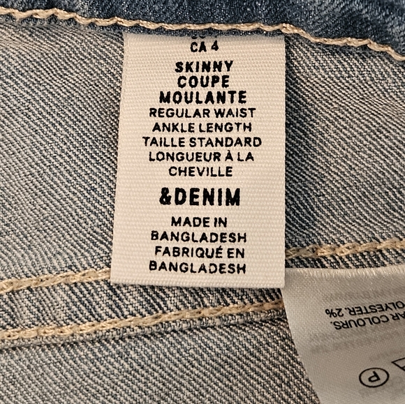 &Denim SKINNY COUPE MOULANTE Regular Waist Ankle Light Wash Stretch Jeans Sz 4 - Picture 3 of 8